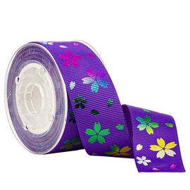 कैंडी पैकेजिंग के लिए बैंगनी Grosgrain रिबन पर इंद्रधनुष फूल मुद्रित