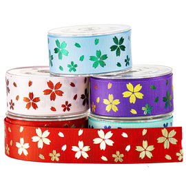 कैंडी पैकेजिंग के लिए बैंगनी Grosgrain रिबन पर इंद्रधनुष फूल मुद्रित